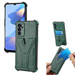 For OPPO Reno6 Y Style Multifunction Card Stand Back Cover PU + TPU + PC Magnetic Shockproof Case(Green)