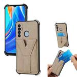 For Tecno Spark 7 Pro Y Style Multifunction Card Stand Back Cover PU + TPU + PC Magnetic Shockproof Case(Khaki)