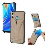 For Tecno Spark Go 2020 Y Style Multifunction Card Stand Back Cover PU + TPU + PC Magnetic Shockproof Case(Khaki)