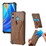 For Tecno Spark Go 2020 Y Style Multifunction Card Stand Back Cover PU + TPU + PC Magnetic Shockproof Case(Brown)