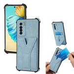 For Tecno Camon 17 Pro Y Style Multifunction Card Stand Back Cover PU + TPU + PC Magnetic Shockproof Case(Light Blue)