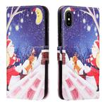 Silk Texture Christmas Painted Pattern Horizontal Flip Leather Case with Holder & Card Slots & Wallet & Photo Frame For iPhone X / XS(Moon Santa Claus)