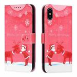 Silk Texture Christmas Painted Pattern Horizontal Flip Leather Case with Holder & Card Slots & Wallet & Photo Frame For iPhone X / XS(Kid And Deer)