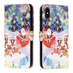 Silk Texture Christmas Painted Pattern Horizontal Flip Leather Case with Holder & Card Slots & Wallet & Photo Frame For iPhone X / XS(Gifts Santa Claus)