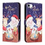 For iPhone SE 2022 / SE 2020 / 8 / 7 Silk Texture Christmas Painted Pattern Horizontal Flip Leather Case with Holder & Card Slots & Wallet & Photo Frame(Music Santa Claus)