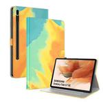 For Samsung Galaxy Tab S7 FE 12.4 inch 2021 T730 / T736 Voltage Watercolor Pattern Skin Feel Magnetic Horizontal Flip PU Leather Case with Holder & Card Slots & Photo Frame(Autumn Leaves)