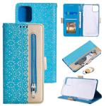 For iPhone 13 Pro Max Lace Pattern Double Button Zipper Horizontal Flip Leather Case with Holder & Card Slots & Wallet (Blue)