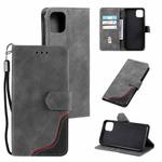 For iPhone 13 Pro Max Three-color Stitching Calf Texture Horizontal Flip Leather Case with Holder & Card Slots & Wallet (Grey)