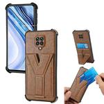For Xiaomi Redmi Note 9 Pro Max Y Style Multifunction Card Stand Back Cover PU + TPU + PC Magnetic Shockproof Case(Brown)