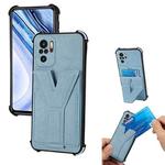 For Xiaomi Redmi Note 10 4G Y Style Multifunction Card Stand Back Cover PU + TPU + PC Magnetic Shockproof Case(Light Blue)