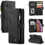 For iPhone X / XS CaseMe-C30 PU + TPU Multifunctional Horizontal Flip Leather Case with Holder & Card Slot & Wallet & Zipper Pocket(Black)