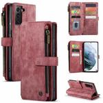 For Samsung Galaxy S21+ 5G CaseMe-C30 PU + TPU Multifunctional Horizontal Flip Leather Case with Holder & Card Slot & Wallet & Zipper Pocket(Red)