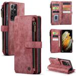 For Samsung Galaxy S21 Ultra 5G CaseMe-C30 PU + TPU Multifunctional Horizontal Flip Leather Case with Holder & Card Slot & Wallet & Zipper Pocket(Red)