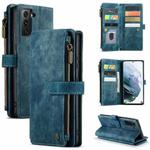 For Samsung Galaxy S21 FE CaseMe-C30 PU + TPU Multifunctional Horizontal Flip Leather Case with Holder & Card Slot & Wallet & Zipper Pocket(Blue)
