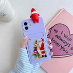 Christmas Cartoon Pattern TPU Shockproof Case with Card Slot For iPhone 13(Santa Claus Purple)