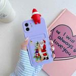 Christmas Cartoon Pattern TPU Shockproof Case with Card Slot For iPhone 13 Pro Max(Santa Claus Purple)