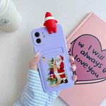 Christmas Cartoon Pattern TPU Shockproof Case with Card Slot For iPhone 12 Pro(Santa Claus Purple)