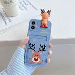 Christmas Cartoon Pattern TPU Shockproof Case with Card Slot For iPhone 11 Pro Max(Elk Blue Grey)