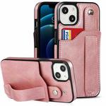 For iPhone 13 mini Crazy Horse Texture Shockproof TPU + PU Leather Case with Card Slot & Wrist Strap Holder (Rose Gold)