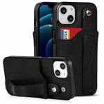 For iPhone 13 Crazy Horse Texture Shockproof TPU + PU Leather Case with Card Slot & Wrist Strap Holder(Black)
