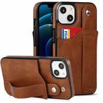 For iPhone 13 Crazy Horse Texture Shockproof TPU + PU Leather Case with Card Slot & Wrist Strap Holder(Brown)