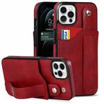 For iPhone 12 / 12 Pro Crazy Horse Texture Shockproof TPU + PU Leather Case with Card Slot & Wrist Strap Holder(Red)