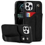 For iPhone 12 Pro Max Crazy Horse Texture Shockproof TPU + PU Leather Case with Card Slot & Wrist Strap Holder(Black)