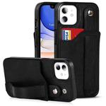 For iPhone 11 Crazy Horse Texture Shockproof TPU + PU Leather Case with Card Slot & Wrist Strap Holder (Black)
