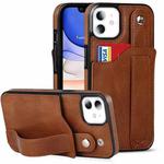 For iPhone 11 Crazy Horse Texture Shockproof TPU + PU Leather Case with Card Slot & Wrist Strap Holder (Brown)