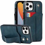 For iPhone 11 Pro Max Crazy Horse Texture Shockproof TPU + PU Leather Case with Card Slot & Wrist Strap Holder (Sapphire Blue)