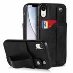 For iPhone XR Crazy Horse Texture Shockproof TPU + PU Leather Case with Card Slot & Wrist Strap Holder(Black)