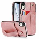 For iPhone XR Crazy Horse Texture Shockproof TPU + PU Leather Case with Card Slot & Wrist Strap Holder(Rose Gold)