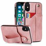 For iPhone XS Max Crazy Horse Texture Shockproof TPU + PU Leather Case with Card Slot & Wrist Strap Holder(Rose Gold)