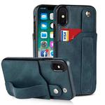 For iPhone XS Max Crazy Horse Texture Shockproof TPU + PU Leather Case with Card Slot & Wrist Strap Holder(Sapphire Blue)