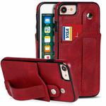 For iPhone SE 2022 / SE 2020 / 8 / 7 Crazy Horse Texture Leather Back Case with Card Slot & Wrist Strap(Red)