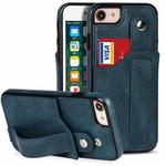 For iPhone SE 2022 / SE 2020 / 8 / 7 Crazy Horse Texture Leather Back Case with Card Slot & Wrist Strap(Sapphire Blue)