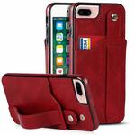 Crazy Horse Texture Shockproof TPU + PU Leather Case with Card Slot & Wrist Strap Holder For iPhone 7 Plus / 8 Plus(Red)