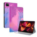 For iPad Pro 12.9 2022 / 2021 / 2020 Watercolor Pattern Skin Feel Magnetic Horizontal Flip PU Leather Tablet Case with Holder & Card Slots & Photo Frame & Sleep / Wake-up Function(Purple Red)