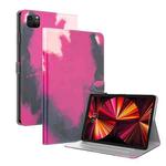 For iPad Pro 12.9 2022 / 2021 / 2020 Watercolor Pattern Skin Feel Magnetic Horizontal Flip PU Leather Tablet Case with Holder & Card Slots & Photo Frame & Sleep / Wake-up Function(Berry)