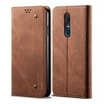 For OPPO A9 / F11 Denim Texture Casual Style Horizontal Flip Leather Case with Holder & Card Slots & Wallet(Brown)