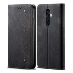 For OPPO Reno 2 Denim Texture Casual Style Horizontal Flip Leather Case with Holder & Card Slots & Wallet(Black)