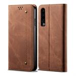 For Huawei P30 Denim Texture Casual Style Horizontal Flip Leather Case with Holder & Card Slots & Wallet(Brown)