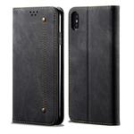 For iPhone X / XS Denim Texture Casual Style Horizontal Flip Leather Case with Holder & Card Slots & Wallet(Black)