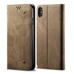 For iPhone X / XS Denim Texture Casual Style Horizontal Flip Leather Case with Holder & Card Slots & Wallet(Khaki)