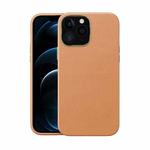 Electroplating Leather Texture PC + TPU Shockproof Case For iPhone 12 / 12 Pro(Yellow Brown)