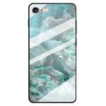 For iPhone 6 & 6s Marble Pattern Glass Protective Case(Cyan)