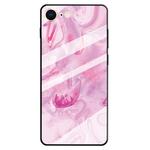 For iPhone SE 2020 & 8 & 7 Marble Pattern Glass Protective Case(Rose Red)