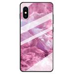 For iPhone XS / X Marble Pattern Glass Protective Case(Red)