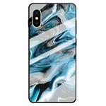 For iPhone XS / X Marble Pattern Glass Protective Case(Ink Blue)