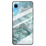 For iPhone XR Marble Pattern Glass Protective Case(Cyan)